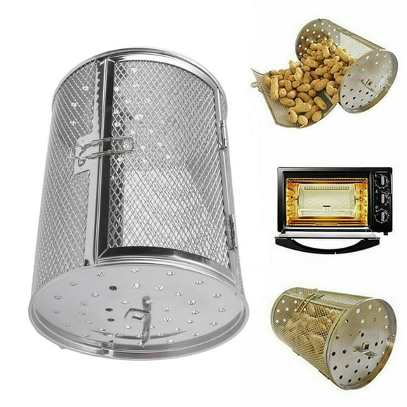 Grill Basket, Round Stainless Steel Grill Mesh Cylinder Grilling Basket Universal Rotisserie Basket Grill Accessory For BBQ Camping Picnic Cookware