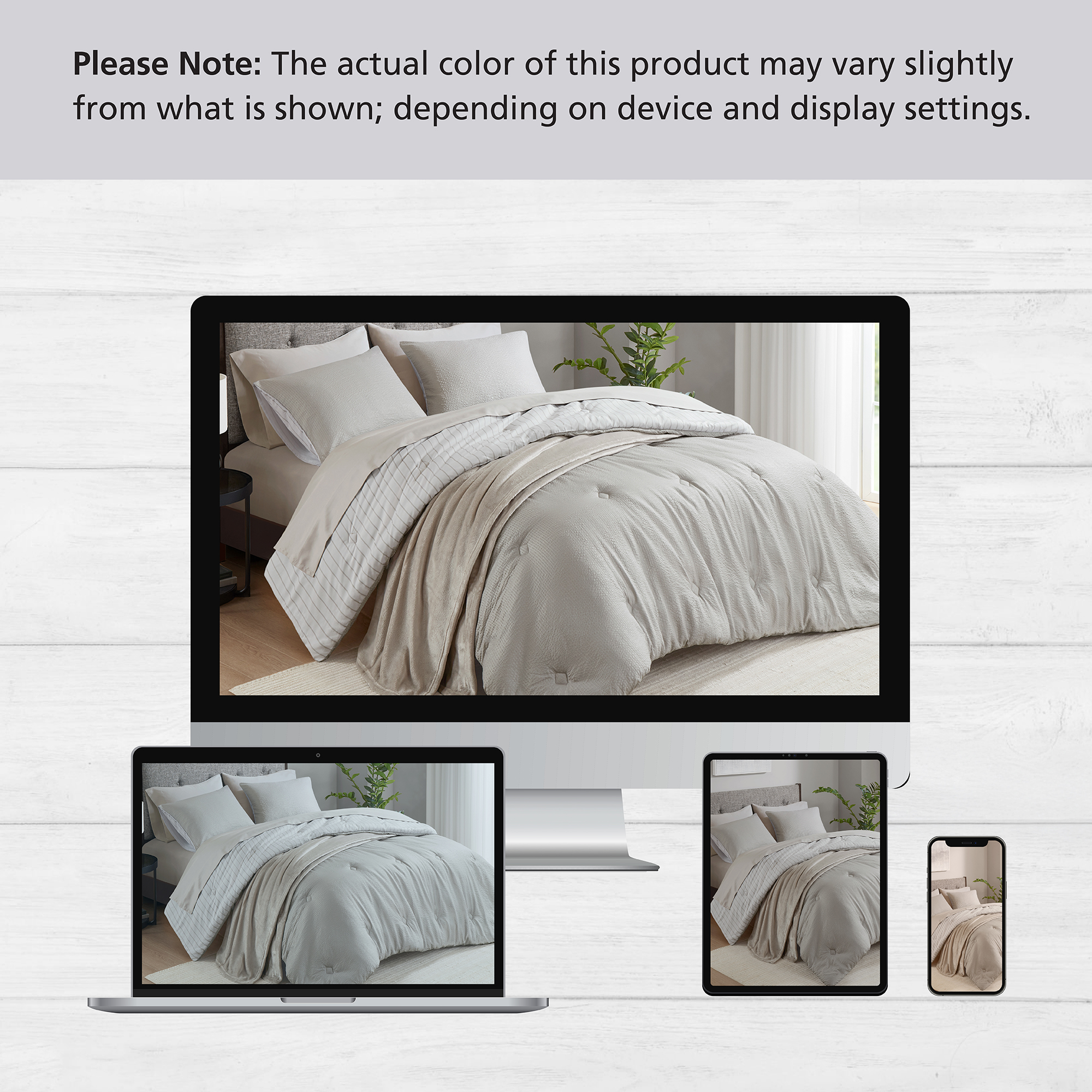 Mainstays 8-Piece Bed in a Bag Comforter Set with Sheets and Blanket, Stone, Queen