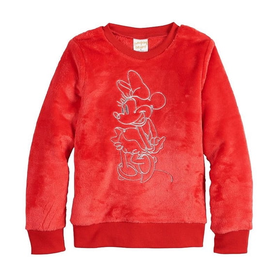 Disney Minnie Mouse Girls Warm Soft Red Fuzzy Sweatshirt Faux Fur 4