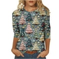 thumbnail image 2 of Meichang Chemises de Noël pour Femmes Manches 3/4 Hauts pour Femmes Nouveauté Graphique Arbre de Noël 3D T-Shirts Décontractés Col Rond Pull Cadeaux de Noël pour Femmes, 2 of 5