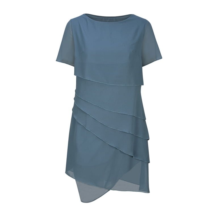 fitted ruffle midi dress Mac Duggal Women's High Neck Puff Sleeve Ruffle Tiered Dress