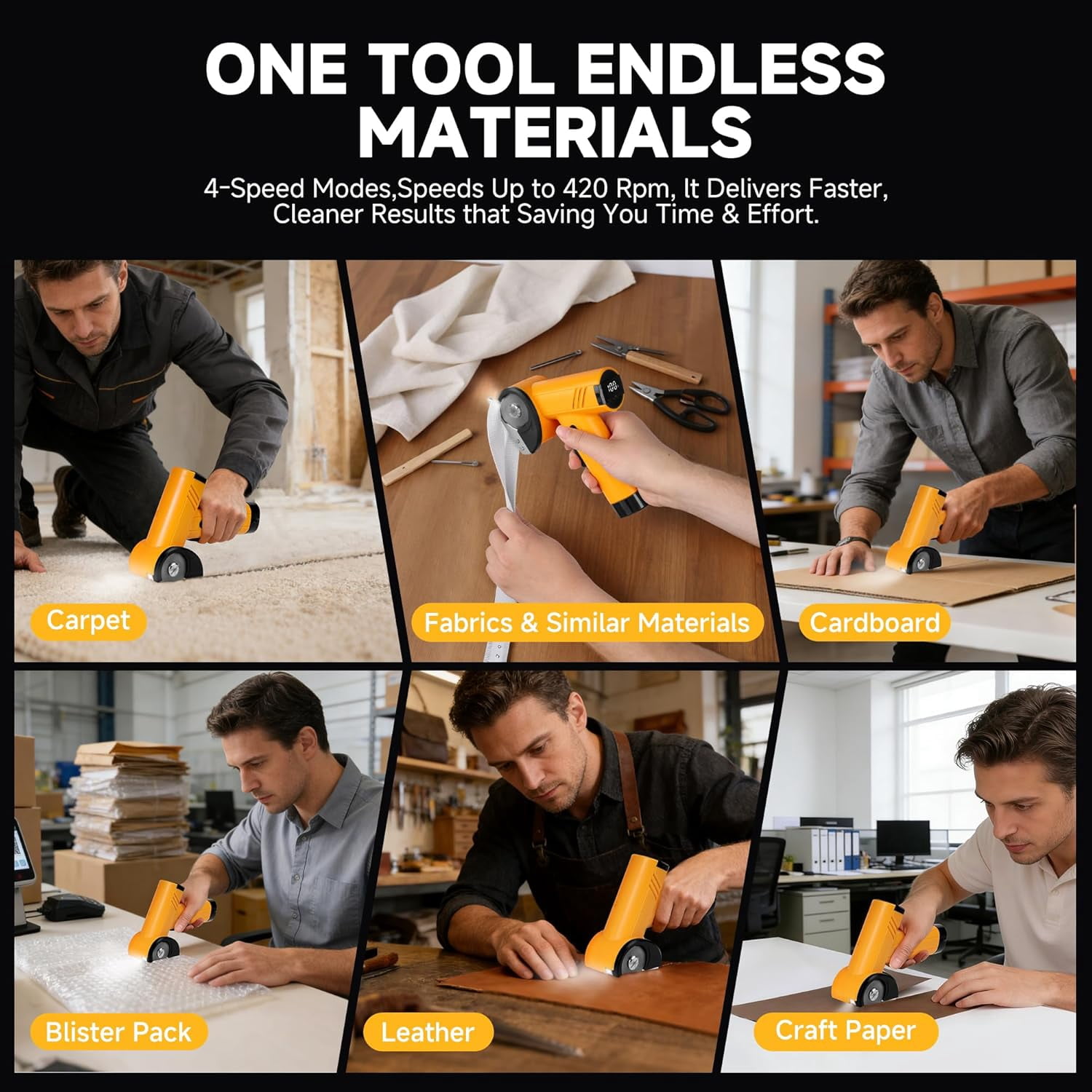 Upgrade 4.2V High-Speed Cutter, Cutter with LED Display,4-Speed Switching,High Carbon Steel Blades, Box Cutter, for Thin Fabric,Leather,Carpet