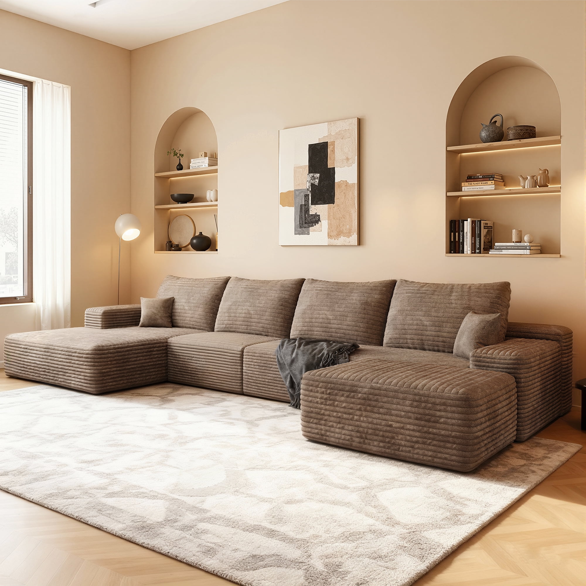 MAYEERTY 135" Cloud Sectional Sofa Couch Boneless Compressed Memory Comprimido Foam No Assembly Required
