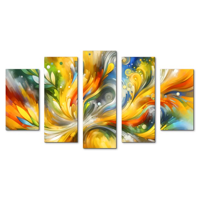 Cuadro decorativo para sala Cuadros Abigail Abstracto Amarillo Set de 5 piezas