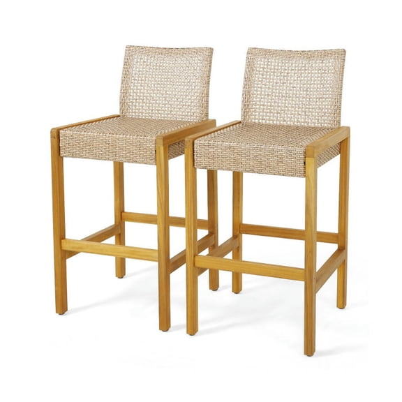 Spaco Patio Dining Chairs, Patio Kitchen Chairs,Set of 2 Rattan Patio Wood Barstools Dining Chairs with Backrest-Set of 2