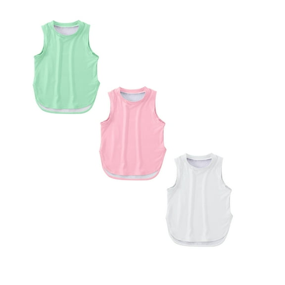 LUOGENLI 3 Pack T Shirts Christmas Shirts for Girls 14 Kids Girls Summer Athletic Solid Color Tank Tops Split Curved Hem Sleeveless Shirts for Gym Yoga Running 130