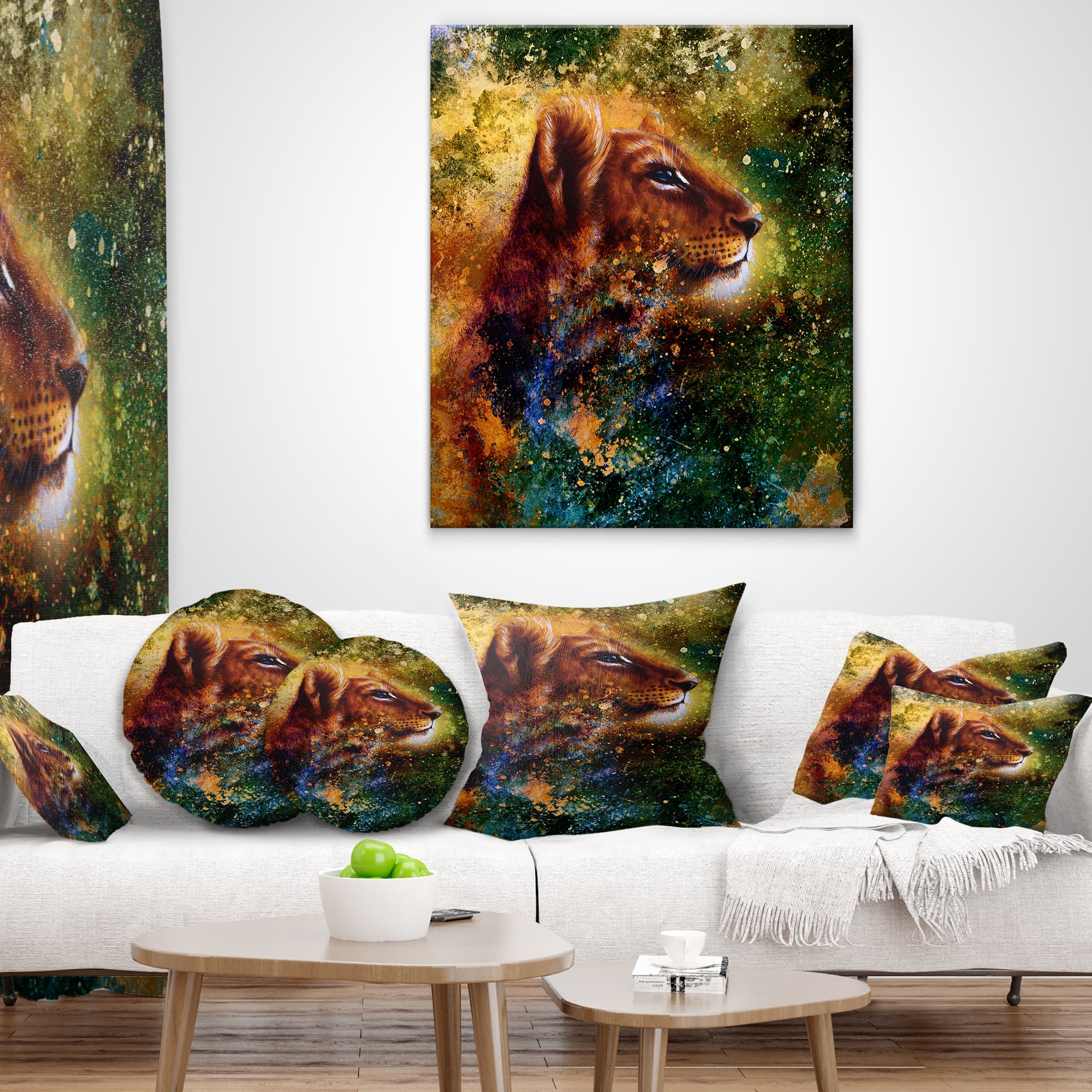 Designart Thoughtful Lion Cub - Animal Throw Pillow - 12x20
