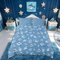 thumbnail image 2 of meiyoeat Kawaii Blue Cartoon Coral Shark Bedding for Boys Girls, Cute Kids Starfish Marine Duvet Cover Full, Blue, Black Reversible, 3-Piece, 1 Duvet Cover and 2 Pillowcases, 2 of 6