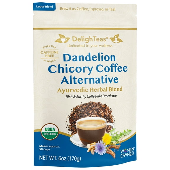 DelighTeas Chicory Dandelion Coffee Alternative | USDA Organic, Caffeine Free (50 Servings)