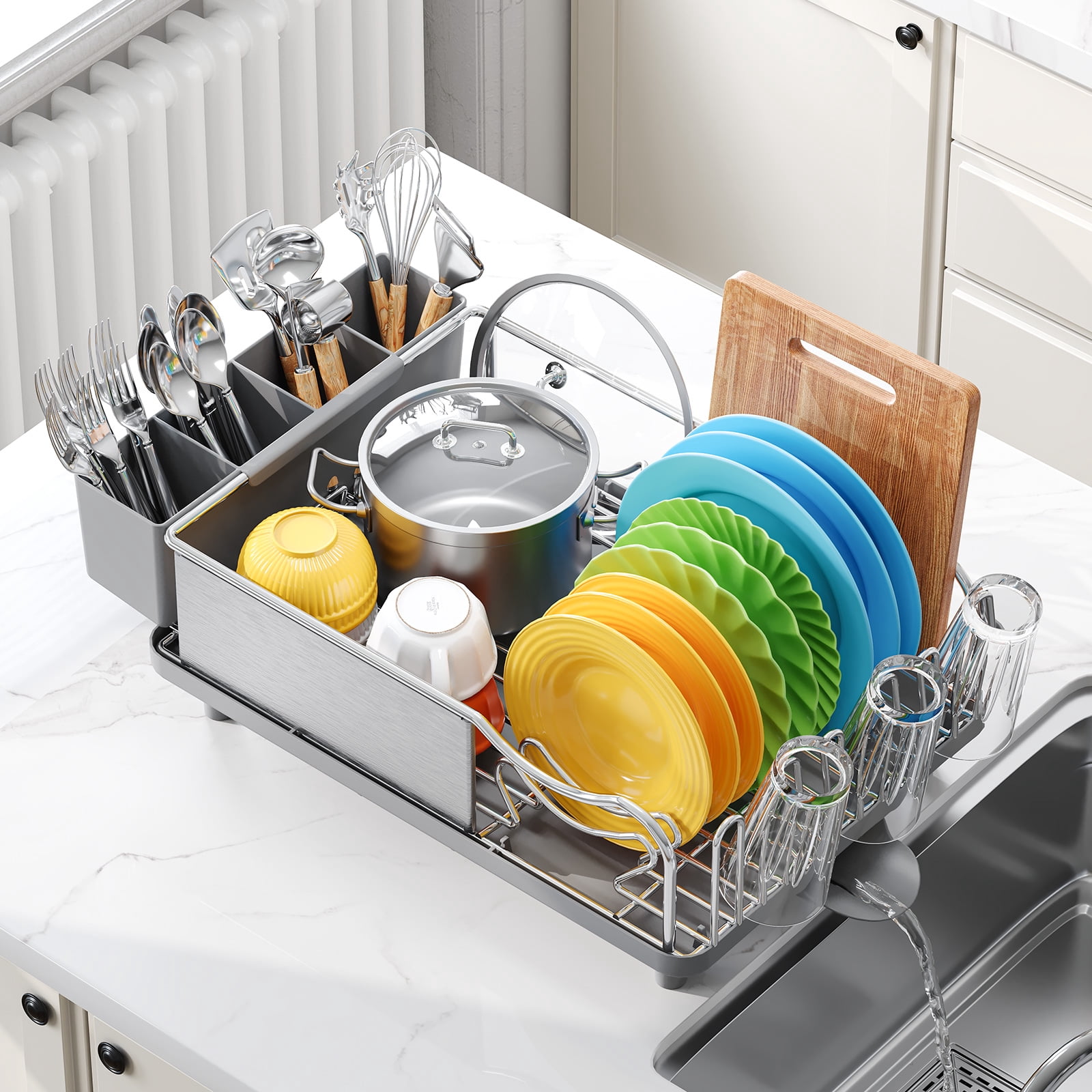 KK KINGRACK Dish Drying Rack, Dish Rack for Kitchen, Large Capacity, 304 Stainless Steel, Gray