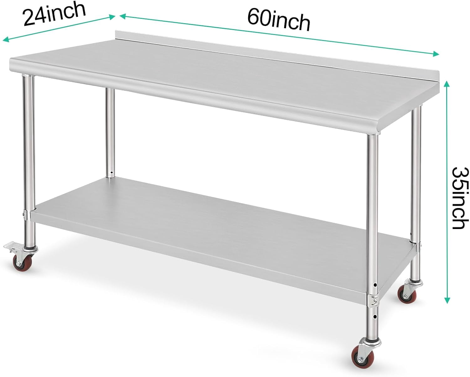 OUTGOODS Stainless Steel Work Table, NSF Commercial Grade, Adjustable Shelf, Silver