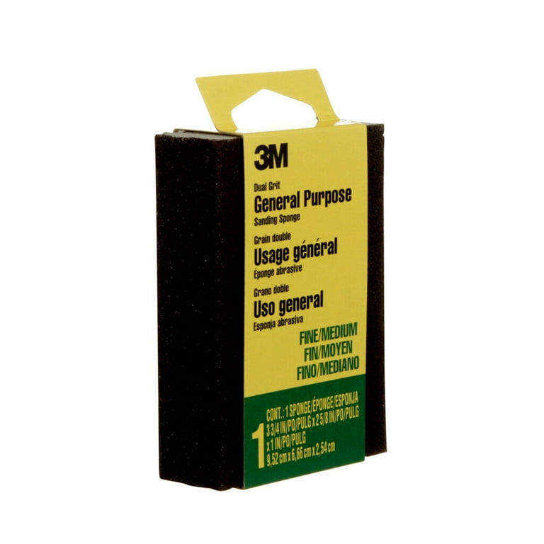 3M Drywall Sanding Sponge, Dual Grit Block, 2 5/8 in x 3 3/4 in x 1 in,  Fine/Medium, 2-Pack
