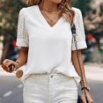 thumbnail image 2 of Top de manga corta de hilo de red de color liso con cuello en V para mujer primavera verano OAVQHLG3B Store  lin121212, 2 of 5