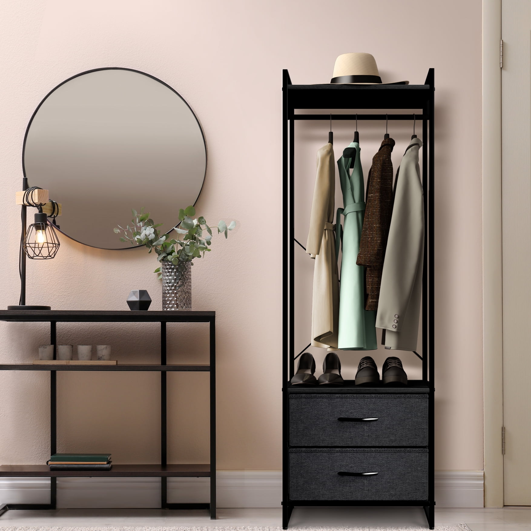 Sorbus Clothing Rack with 2 Drawers, Wood Top, Steel Frame, Black