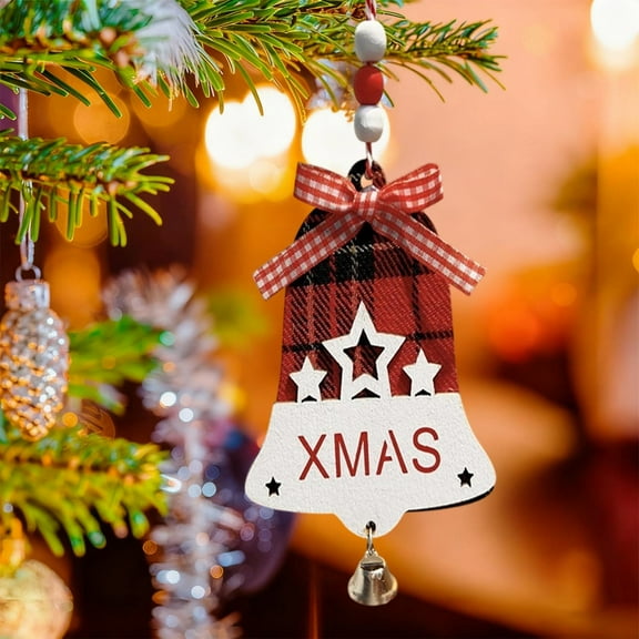 Matoen British-Style Wooden Letter Ornaments with Red Plaid Design for Christmas Tree Decor, Festive Home Ambiance and Holiday Gift Box Decoration