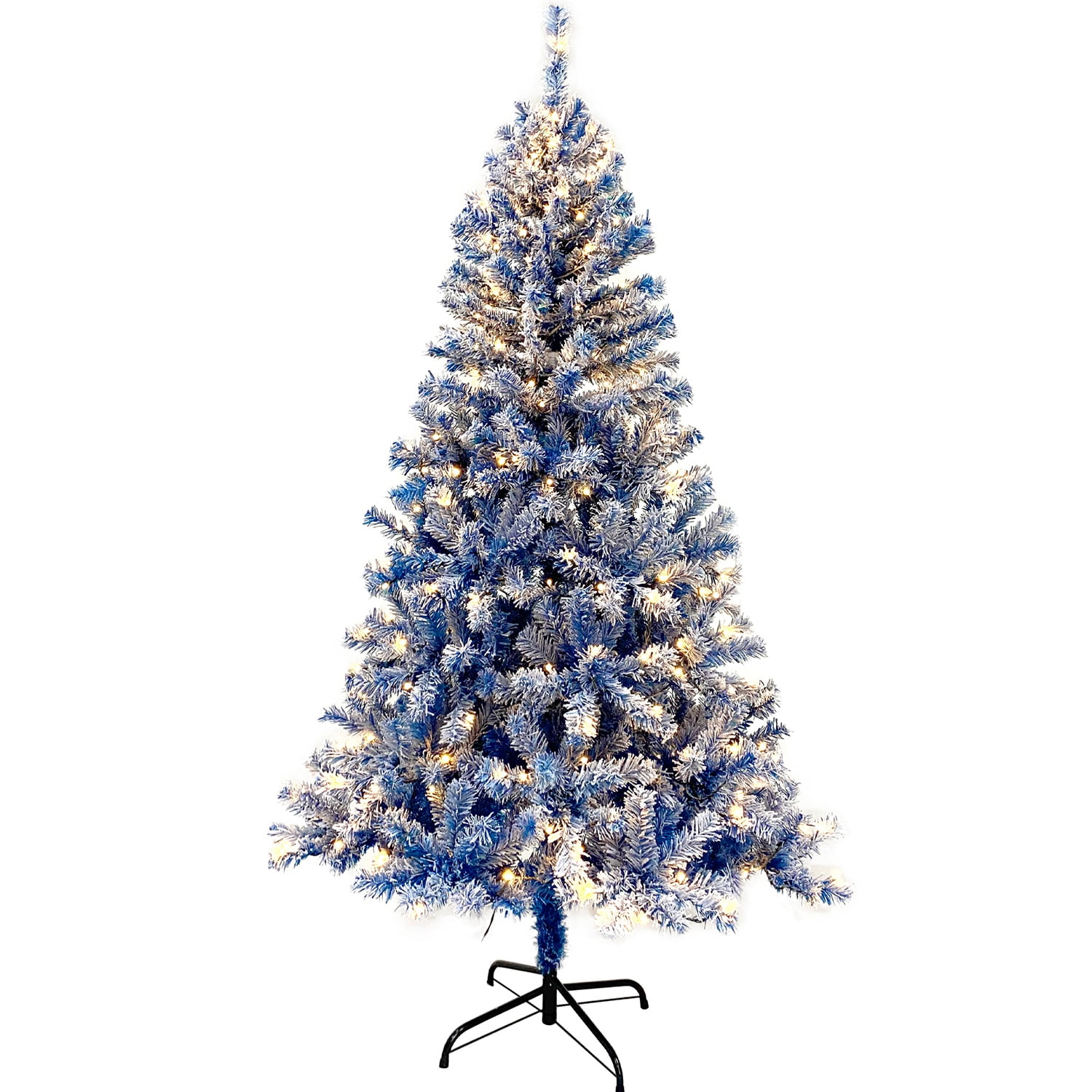 Kadyn 6ft Pre-Lit Artificial Pencil Christmas Tree with Flocked Snow Pre-Strung Lights Xmas Holiday Decoration for Home, Office, Party, Blue
