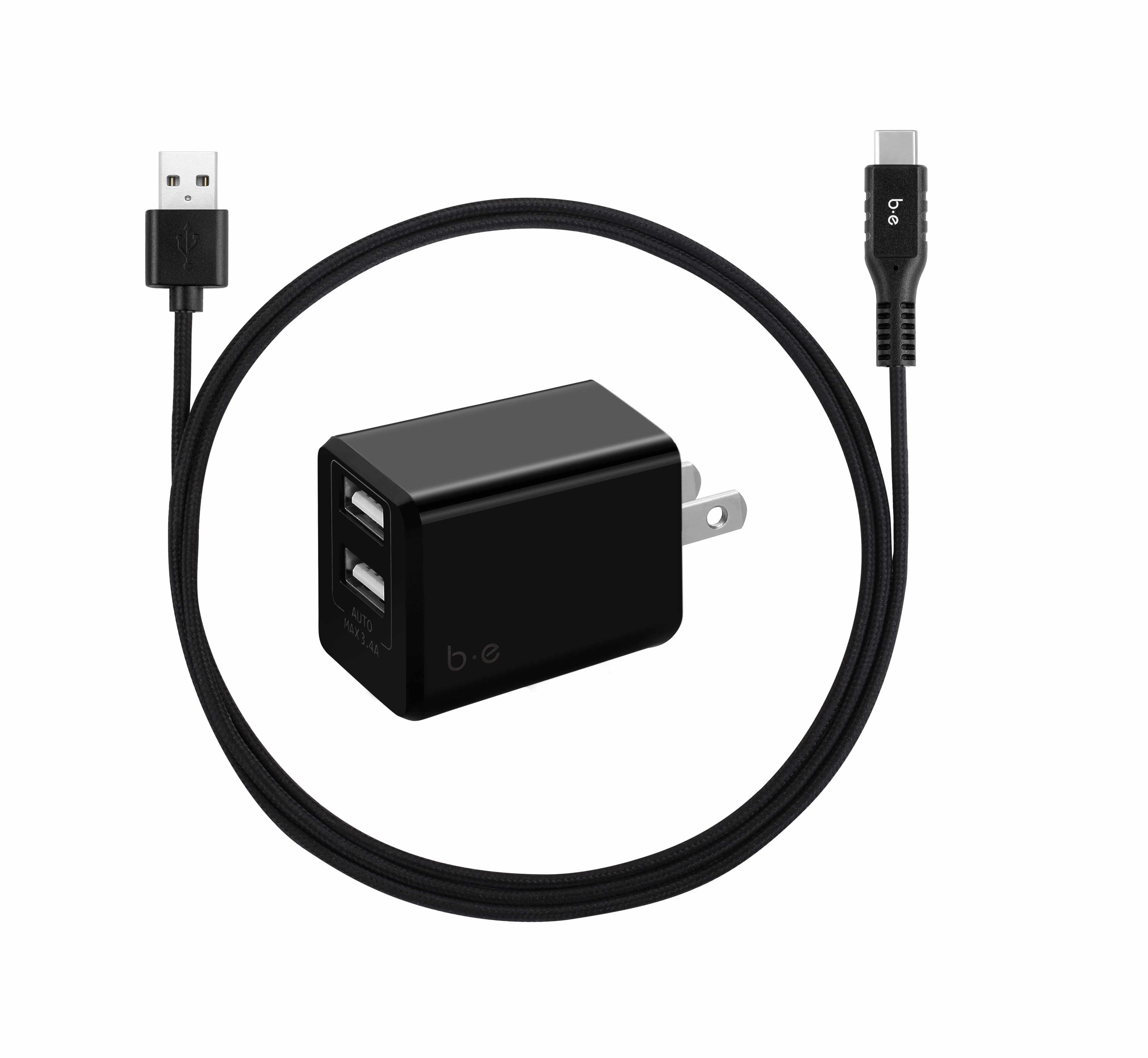 Blu Element Wall Charger Dual USB 3.4A w/USBC Cable Black Wall