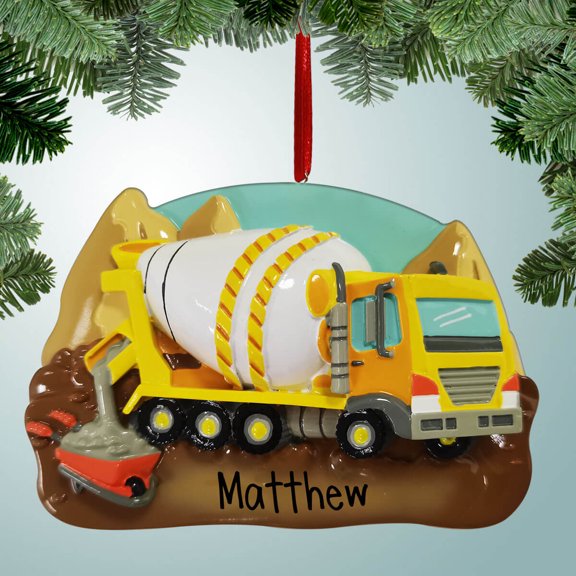 Personalized Cement Truck in Dirt Christmas Ornament - Construction Equipment - Concrete - New Driveway - Heavy Machinery