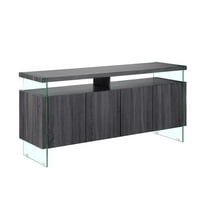 Walnut Wood 4 Door Server with Internal Storage and Glass Legs