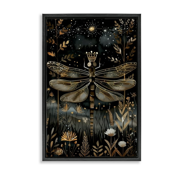Stupell Industries Regal Gilded Dragonfly Animals & Insects Painting Black Floater Framed Art Print Wall Art, 17 x 25