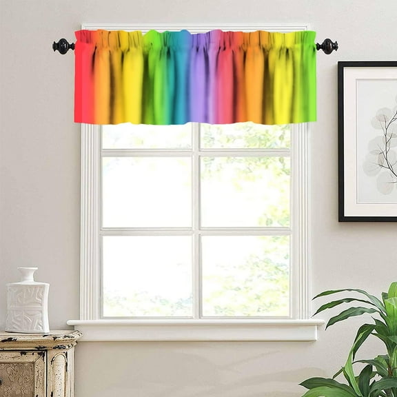 Rainbow Kitchen Curtains, Windows Valances with Rainbow Color Paint Art Print Living Room Bedroom Kitchen Blackout Curtains Room Darkening Valances Drapes 54x18 Inch, 1 Panel