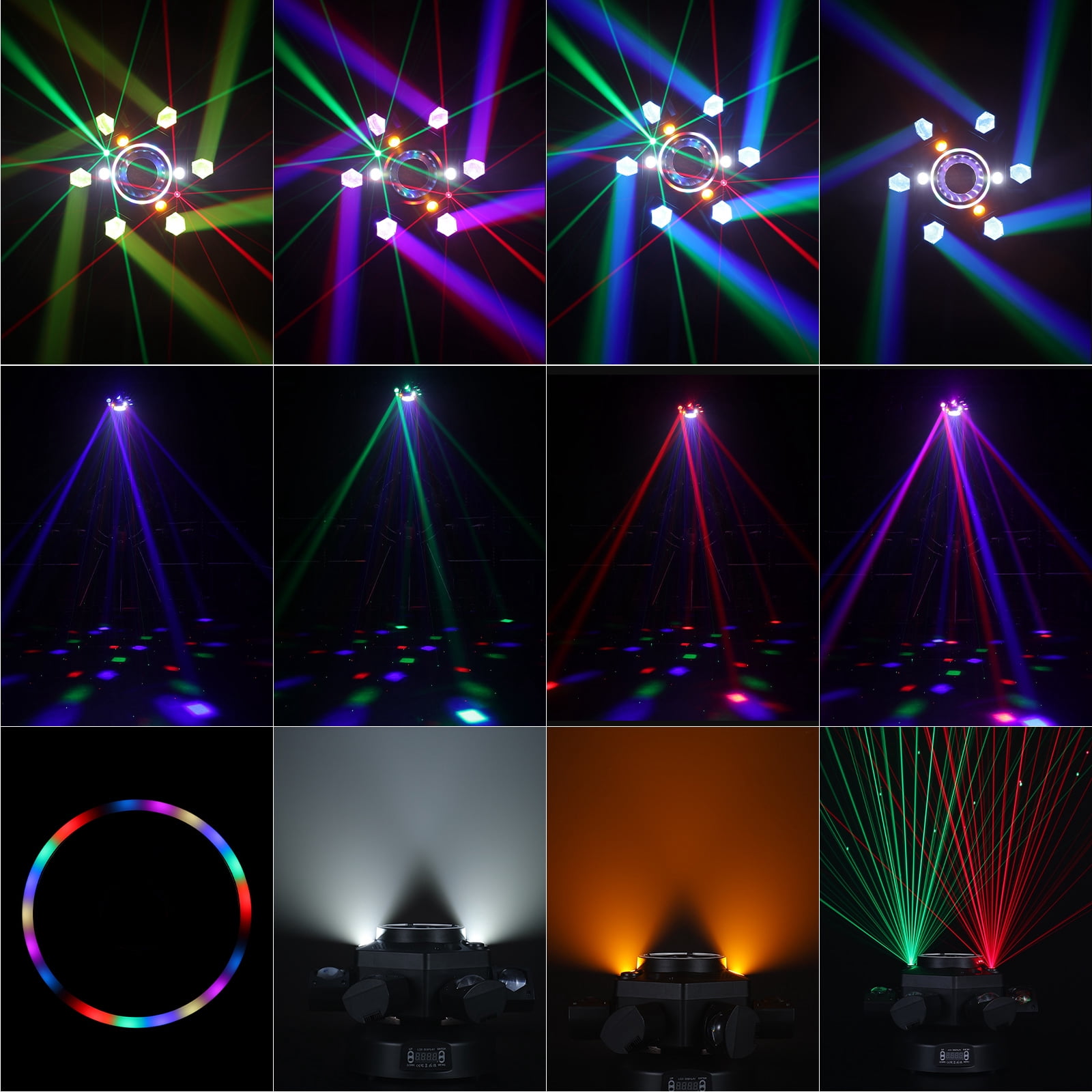 Moving Head DJ Lights,  6 Arm RGBW LED 150W Disco Stage Light with Mixed Lighting Effects, Sound Activated, DMX 512 Remote Control DJ Lights for Disco Club Wedding Party (Mixed Light)
