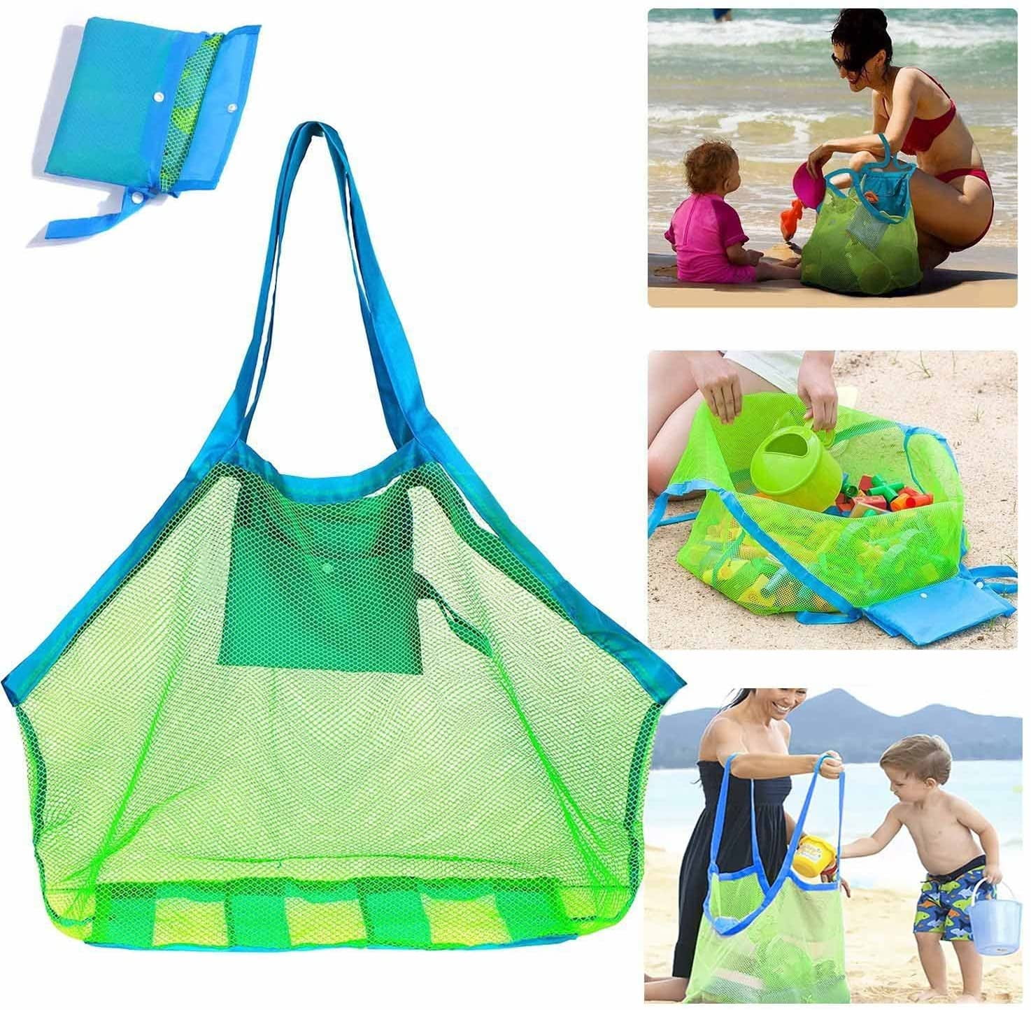 HI-QUAL 2 Pack Mesh Beach Bag Tote,Sand Beach Toy Bag,Reusable Toys Storage Bag Large Pool Bag,Durable Beach Backpack for Holding Childrens Toys,Swimming Equipment Storage & Other Beach Items Large