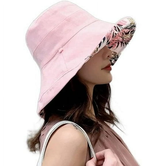 Wide Brim Cotton Summer Hat,Women's Packable Reversible Floral Bucket Hat Sun Protection Beach Cap Floppy Sun Hats
