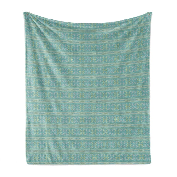 Geometric Soft Flannel Fleece Blanket, Pastel Retro Groovy Disco Themed Abstract Shapes in Repetitive Pattern, Cozy Plush for Indoor and Outdoor Use, 50" x 60", Teal and Multicolor, by Ambesonne