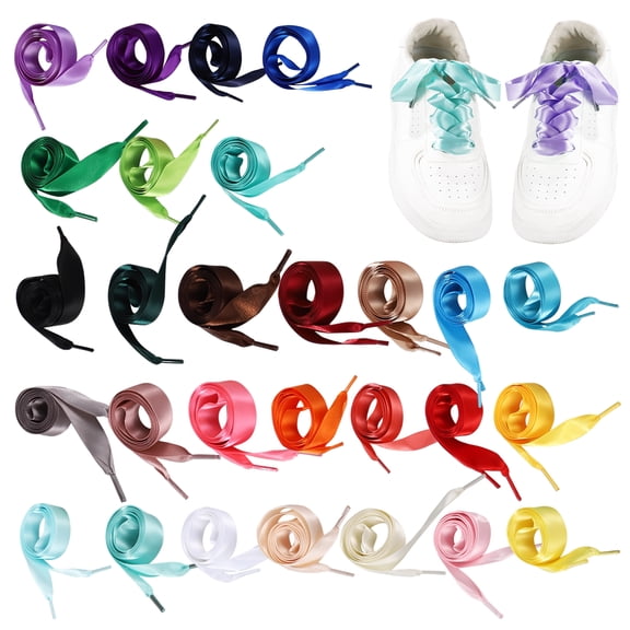 28 Pairs Ribbon Shoe Laces, 47.2" Satin Silk Ribbon Laces for Sneakers, Multi-colored Wide Flat Shoe Strings, Colorful Replacement Shoelaces for Ballet Flats, Casual Shoes, DIY Crafts