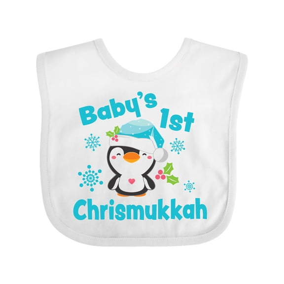 Inktastic Baby's 1st Chrismukkah with Cute Baby Penguin and Snowflakes Boys or Girls Baby Bib