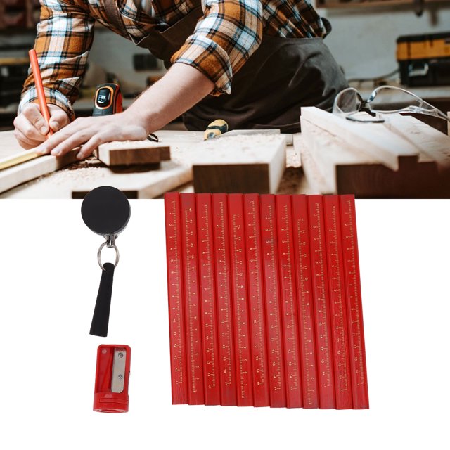 Octagonal Carpenter Pencils, Carpenter Pencil Set Widely Used Ergonomic Durable Easy To Hold 7 Inches With Pencil Sharpener For Woodwork Marking