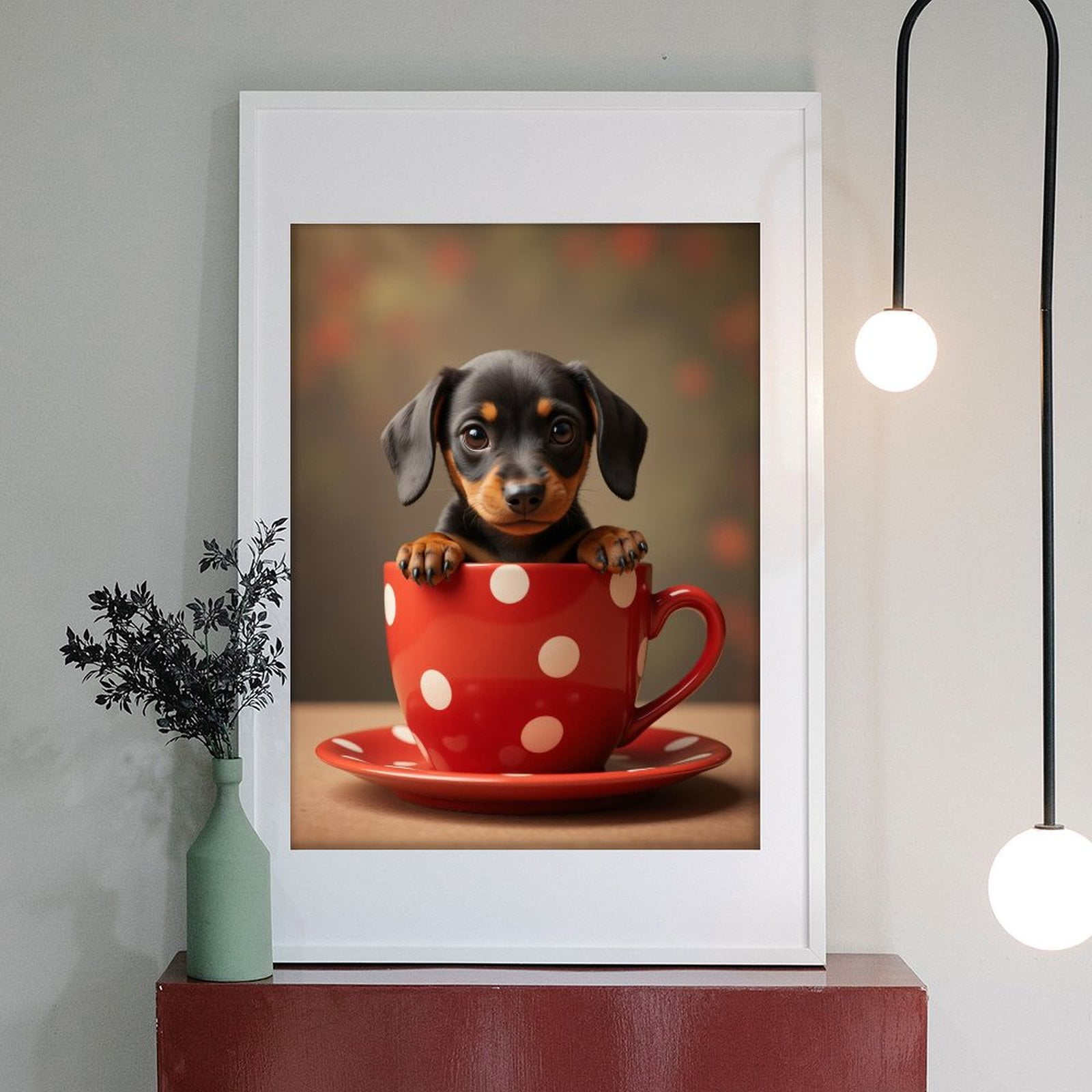 Diamond Art Kits for Adults - 5d Cute Puppy In Red Polka Dot Cup Diamond Painting for Adults, Diamond Art for Adults Beginners, Diamond Painting Kits for Adults for Home Wall Decor