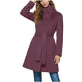 thumbnail image 3 of ClodeEU Women's Wool Blend Classic Stand Collar Pea Coat With Belt,Long Sleeve Winter Coat Purple,Womens Plus L, 3 of 9