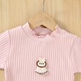 thumbnail image 5 of mgoYE Girls' Lettuce Trim Ribbed Shirts Cotton Blend Long Sleeve Crew Neck Base Layer Slim Fit Trendy Tops(Pink,18-24 Months), 5 of 5
