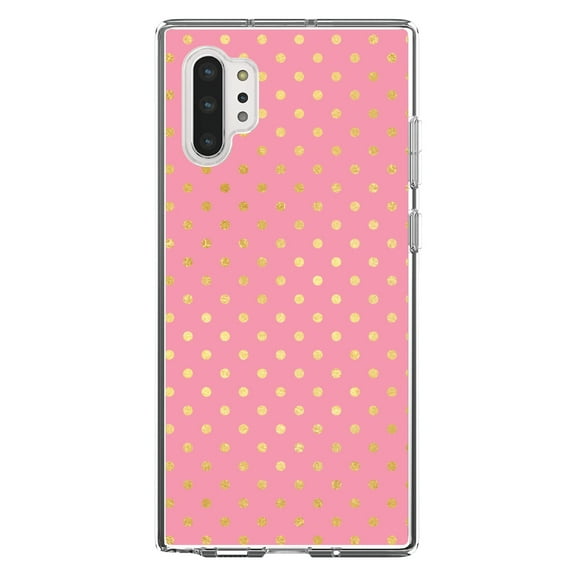 DistinctInk Clear Shockproof Hybrid Case for Galaxy Note 10 PLUS (6.8" Screen) - TPU Bumper, Acrylic Back, Tempered Glass Screen Protector - Pink & Gold Polka Dot Pattern