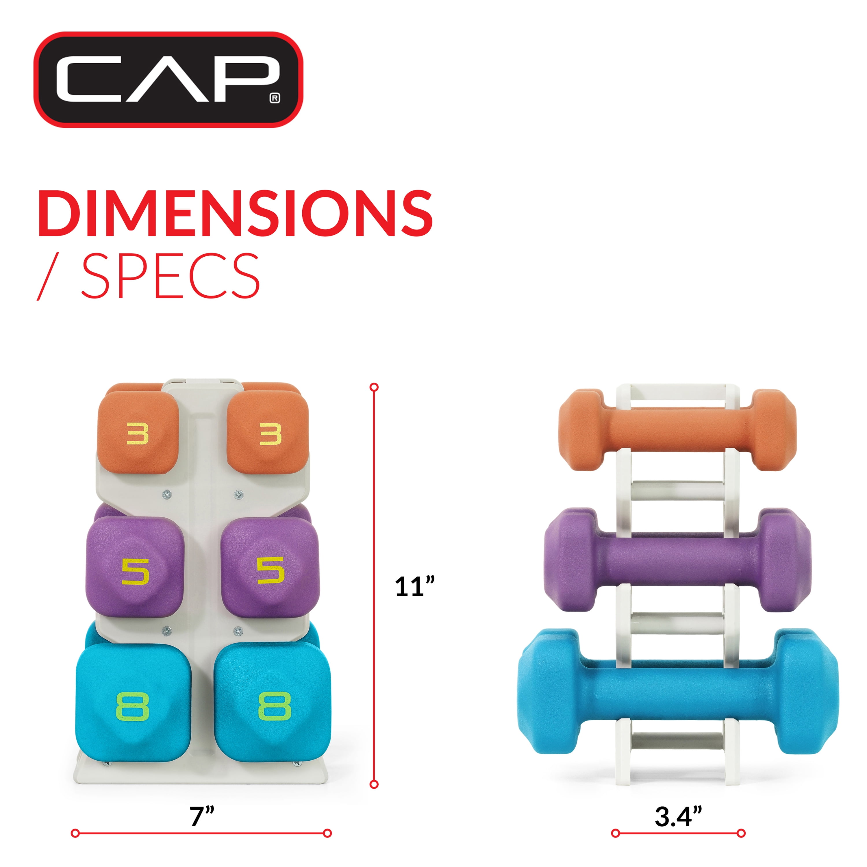 CAP 32 lb Neoprene Zen Dumbbell Set with Rack