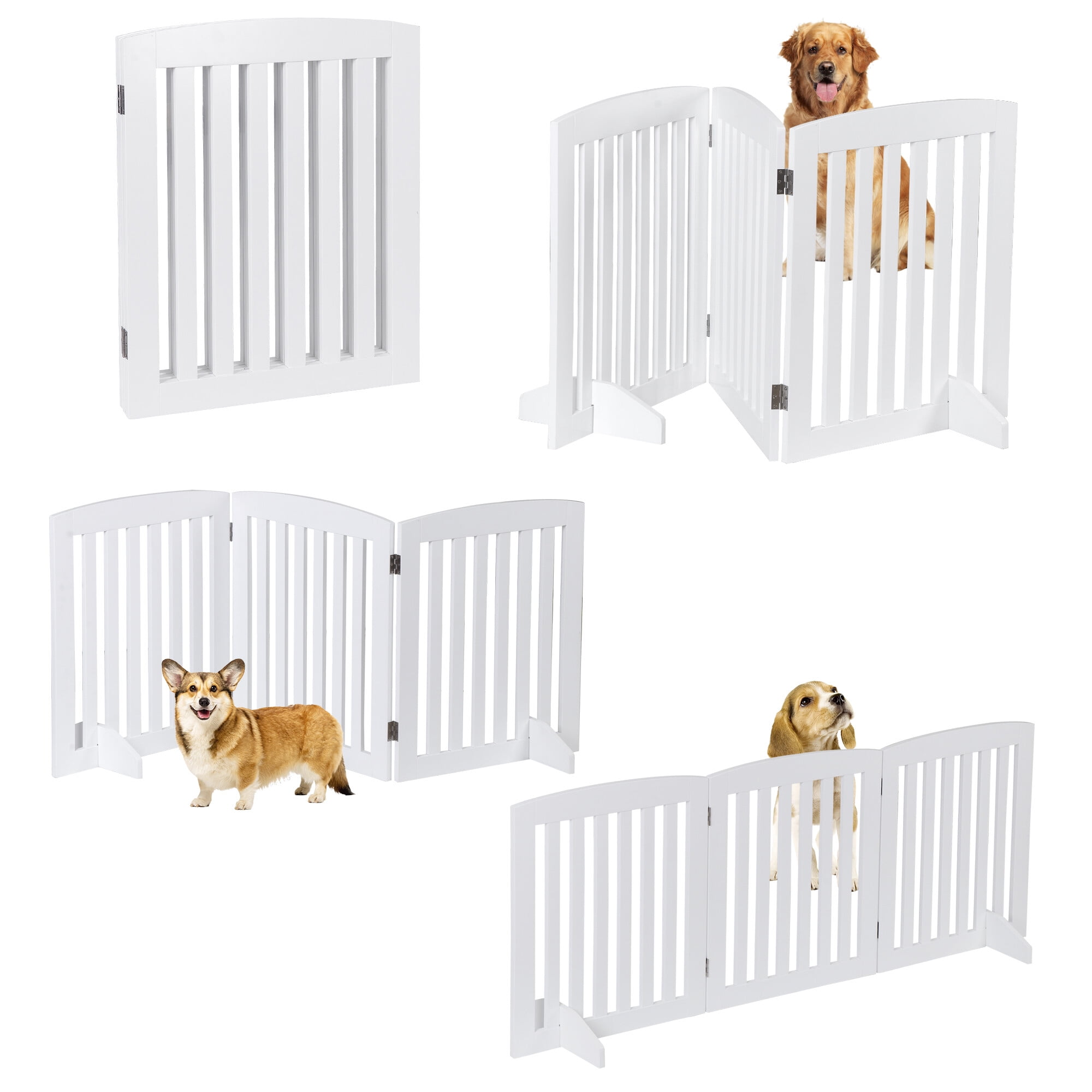 HomGarden 3 Panels 24-inch Pet Puppy Gog Gate Foldable W/Support Leg for Doorways Stairs MDF White