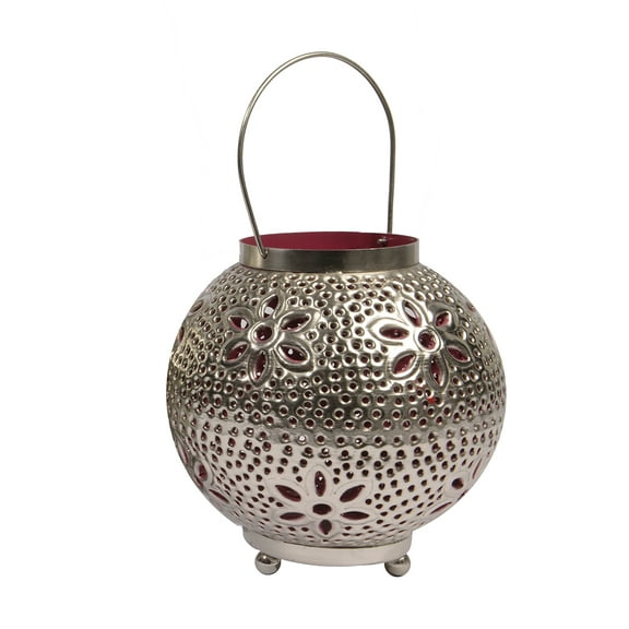 Kaemingk 8" Tropicalia Silver and Red Cut-Out Floral Votive Candle Holder