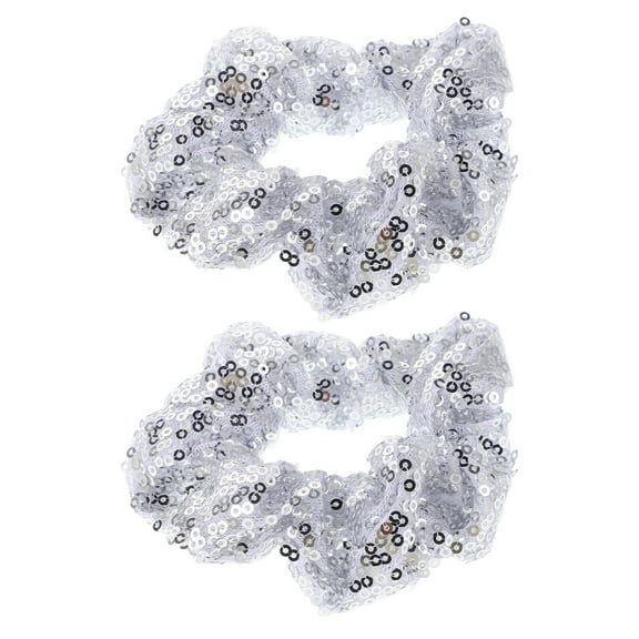 CIMAXIC 2Pcs Stretchy Silver Sequin Hair Rings Soft Fabric Hair Bands for Party