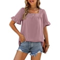 thumbnail image 2 of Blusas y blusas para mujer Elegantes camisas de verano con mangas con volantes y cuello cuadrado Blusas con lazo en la espalda OAVQHLG3B Store lin121212, 2 of 5