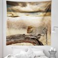 thumbnail image 1 of Beige Tapestry, Leopard Resting Dramatic Cloudy Sky Safari Wild Cats Nature Picture, Fabric Wall Hanging Decor for Bedroom Living Room Dorm, 5 Sizes, Beige and Brown, by Ambesonne, 1 of 1