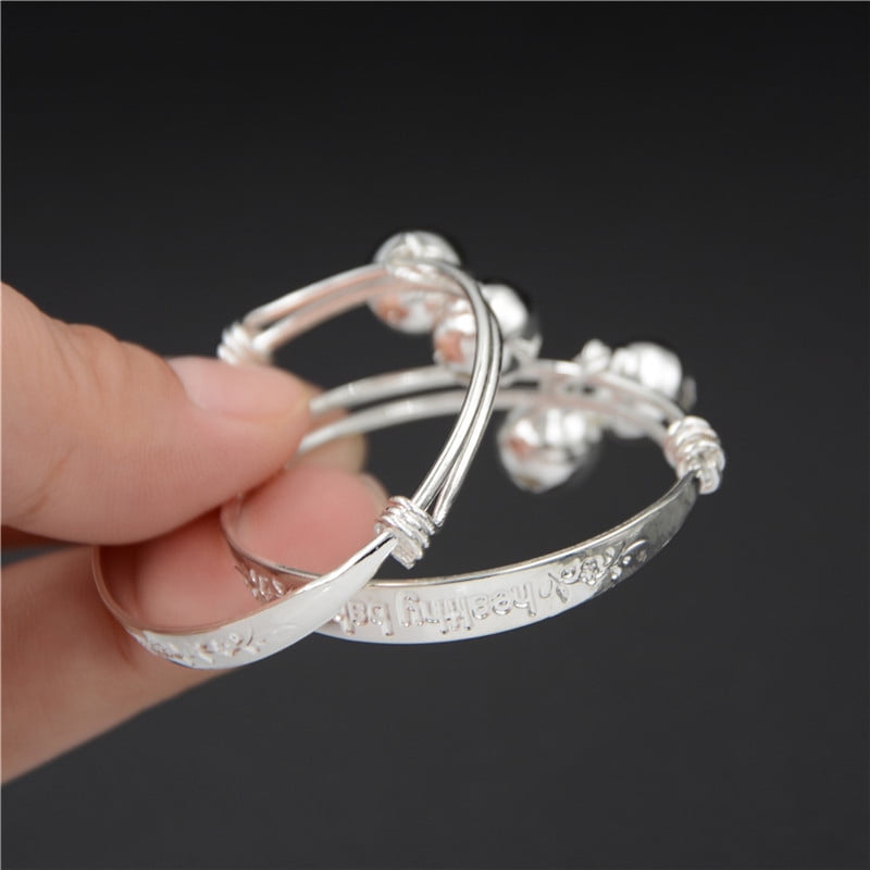 2PCS Newborn Baby Bells Bangle Bracelet Health Baby Somebody Loves Carved E&F 