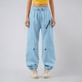 thumbnail image 2 of Aihuaihua Womens Cargo Jogger Pants Elastic Drawstring Y2K Parachute Pants Spring Fall High Waisted Casual Streetwear Trousers with Pockets Light Blue M, 2 of 6