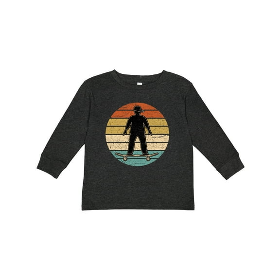 Inktastic Skateboarding Retro Sunset Skateboarder Boys Long Sleeve Toddler T-Shirt
