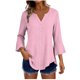 thumbnail image 1 of Craaazy Women's Relaxed Fit V Neck Blouse, Solid Color 3/4 Sleeve Flare Cuff Top, Loose Comfy Button Accent Casual Tee for Spring & Summer Gifts, 1 of 7