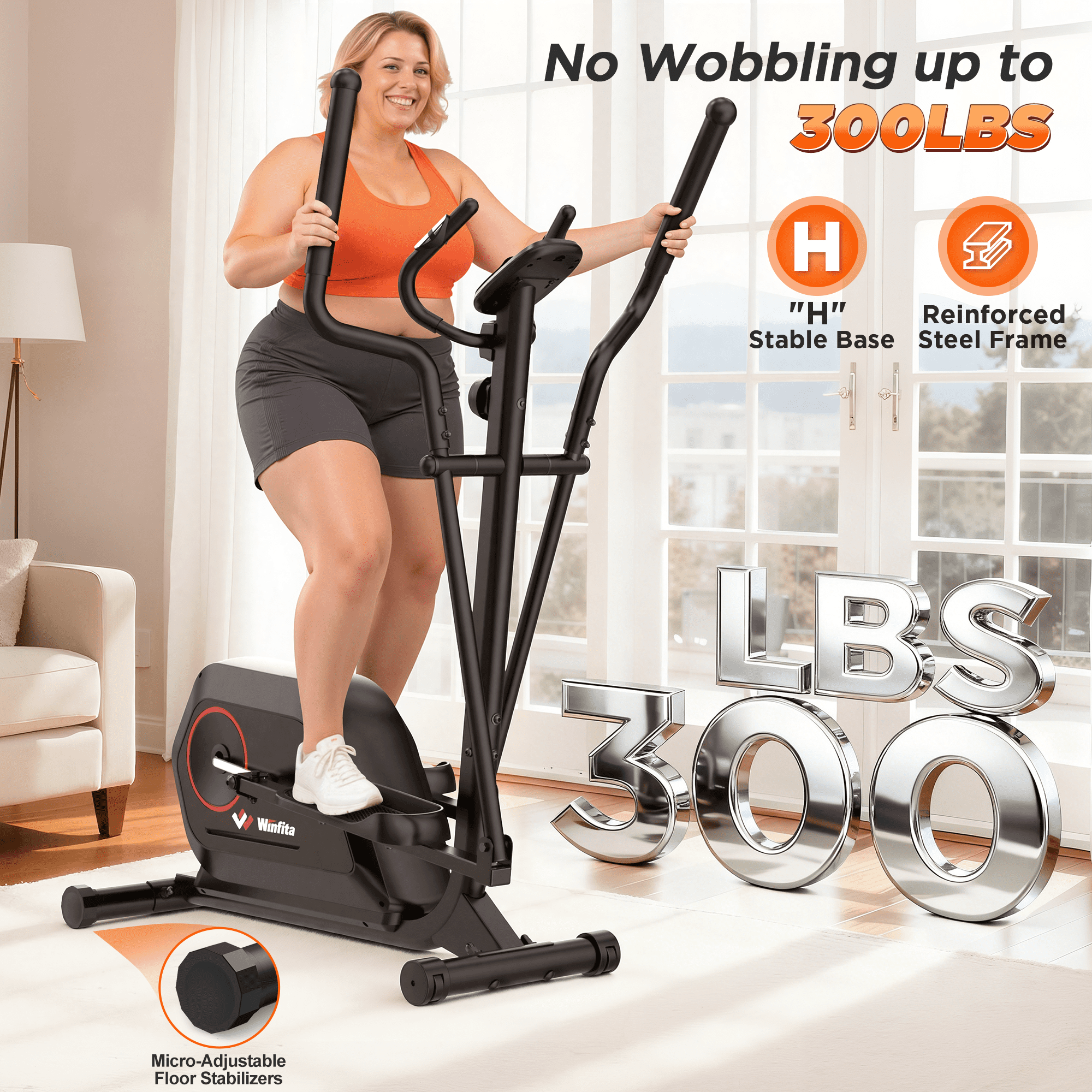 Winfita Magnetic Elliptical Exercise Machine, Elliptical Trainer Fitness Equipment for Home Gym Cardio Workout 300 lbs