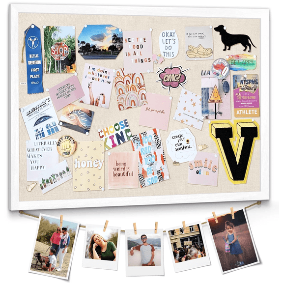 Honiway Bulletin Board Wooden Frame Cork Board 23"x18" Corkboards for Wall and Office Decor for Girls Room, Office, Bedroom, Kids Room, Classroom