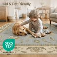 thumbnail image 4 of ODIKA 8'x10' Washable Area Rug Non-Slip Chair-Friendly Mat Blue Beige Elegance with Floral Accents Traditional Blossom and Leaf Design Ornate Border for Dining Room, Large Office, Lounge, 4 of 7