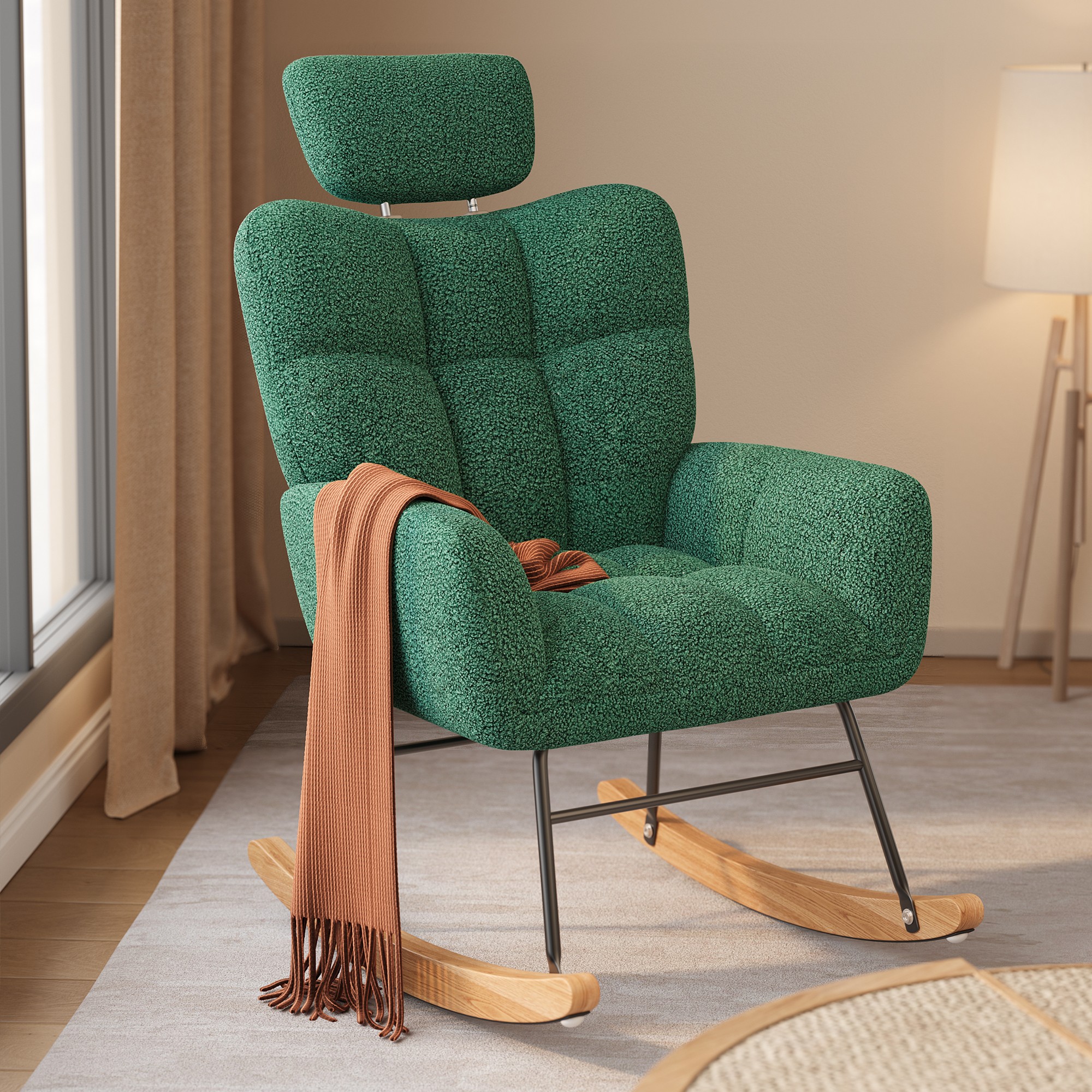 Rocking Chair Nursery, Lofka Upholstered Accent Chair with Comfy Armchair, Padded Seat, Solid Wood Frame for Living Room